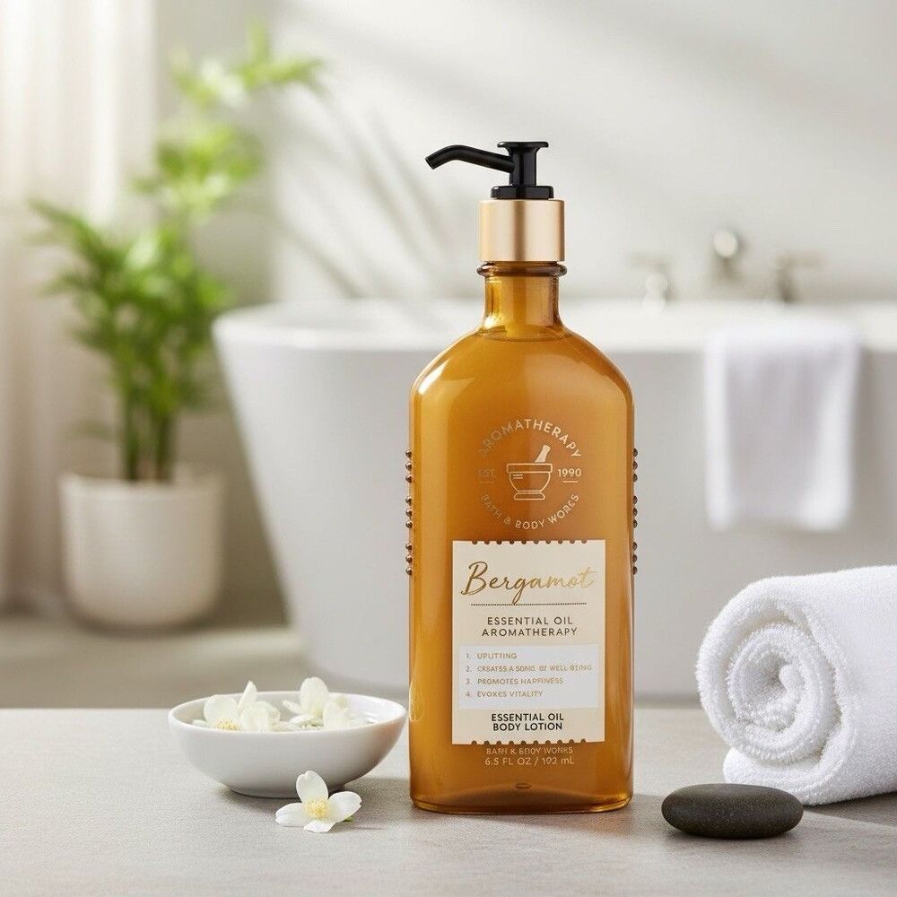 Bath & Body Works- BERGAMOT Essential Oil Lotion –Glass Bottle – RARE HTF- NEW